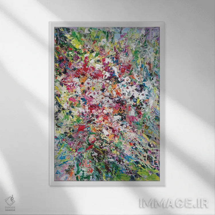 تابلو دستهگل انتزاعی (شماره ۱) اثر آندره اوستاپچوک - نمای قابدار سفید