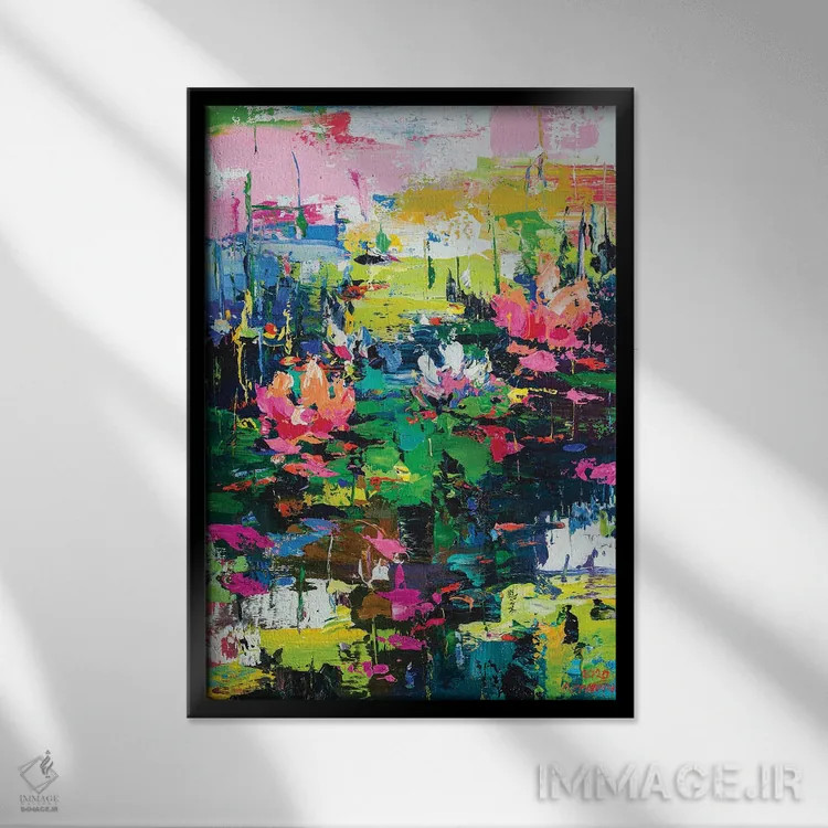 تابلو چشمانداز انتزاعی (نیلوفر آبی) اثر آندره اوستاپچوک - نمای قابدار مشکی