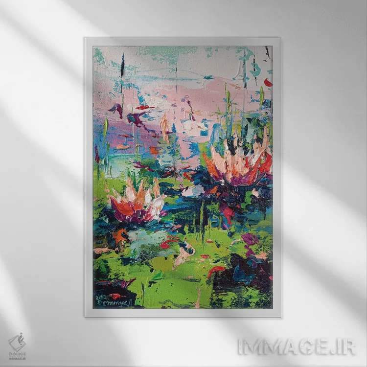 تابلو نیلوفرهای آبی (شماره ۲) اثر آندره اوستاپچوک - نمای قابدار سفید