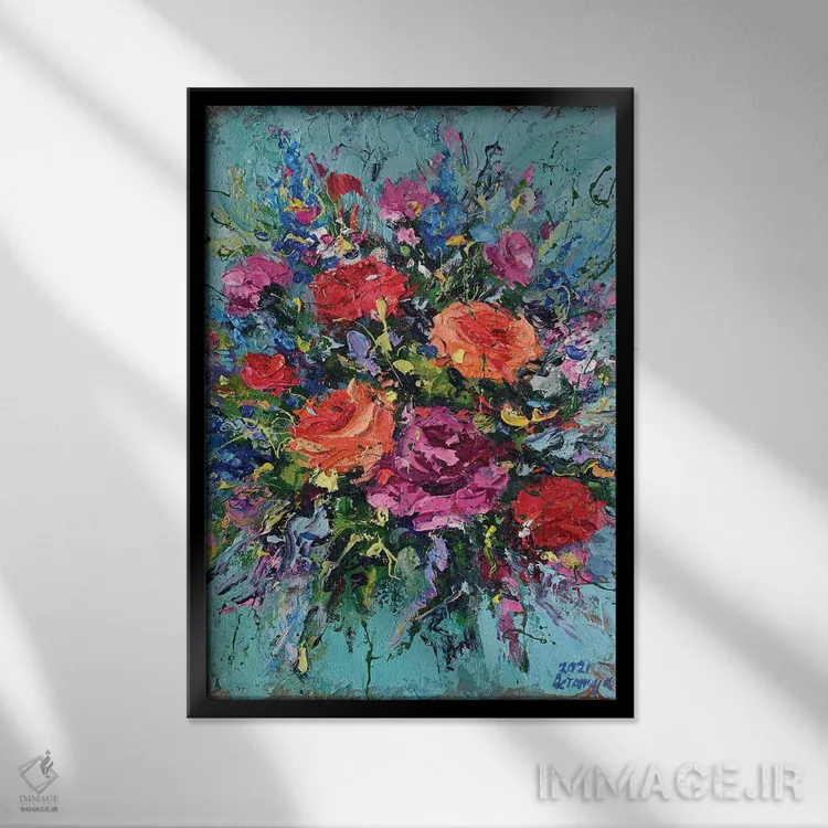 تابلو دستهگل (شماره ۵) اثر آندره اوستاپچوک - نمای قابدار مشکی