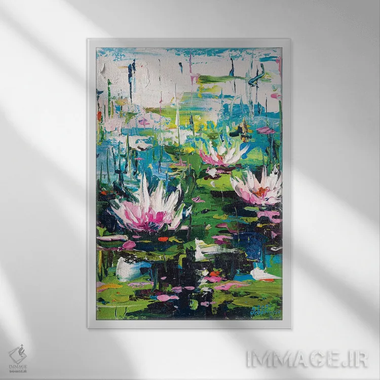 تابلو نیلوفرهای آبی (شماره ۳) اثر آندره اوستاپچوک - نمای قابدار سفید