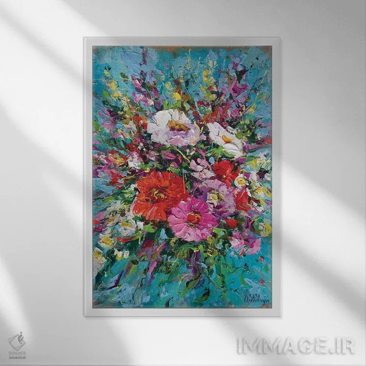 تابلو دستهگل (شماره ۴) اثر آندره اوستاپچوک - نمای قابدار سفید