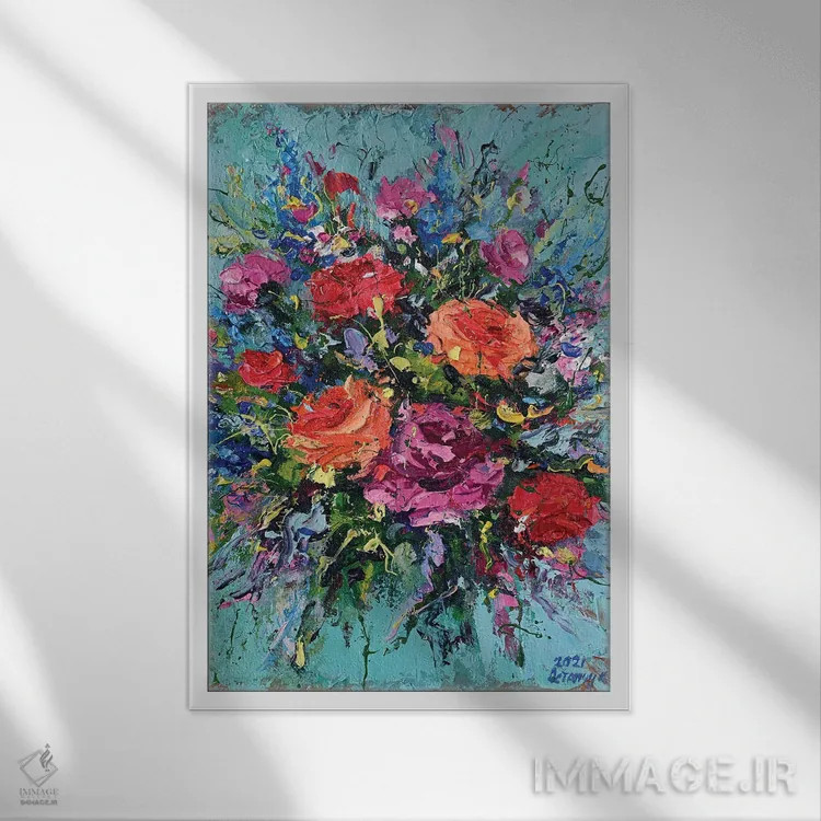 تابلو دستهگل (شماره ۵) اثر آندره اوستاپچوک - نمای قابدار سفید