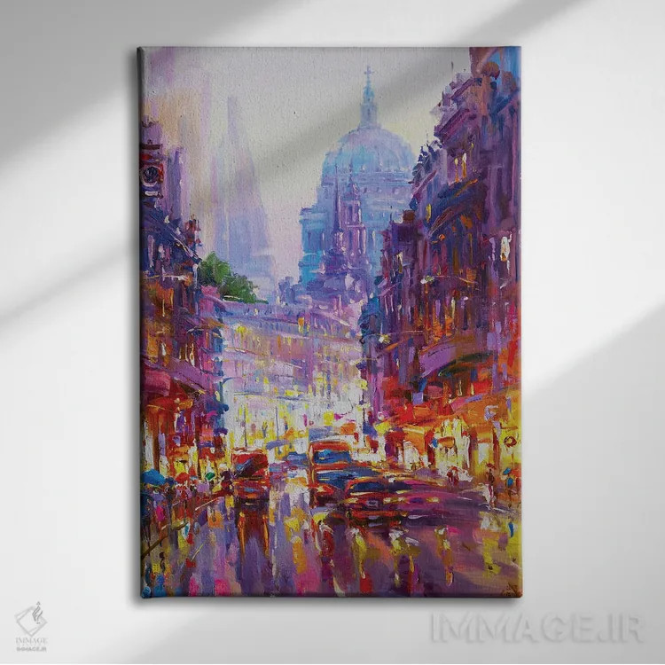 تابلو چراغهای شهر در شب (لندن) اثر آندره اوستاپچوک - نمای روبهرو روی دیوار