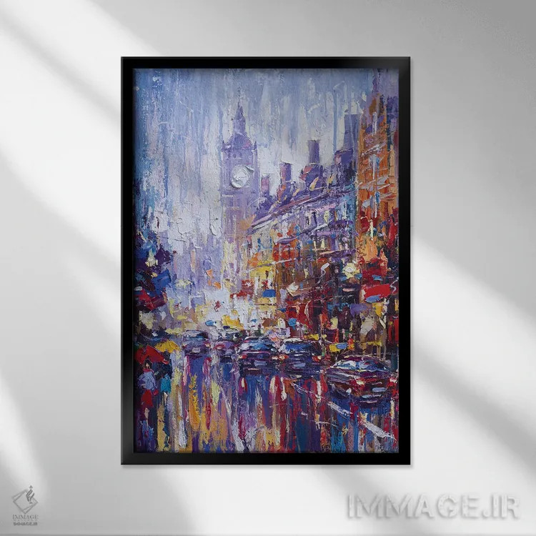 تابلو منظرهٔ شهری انتزاعی لندن (شماره ۳) اثر آندره اوستاپچوک - نمای قابدار مشکی