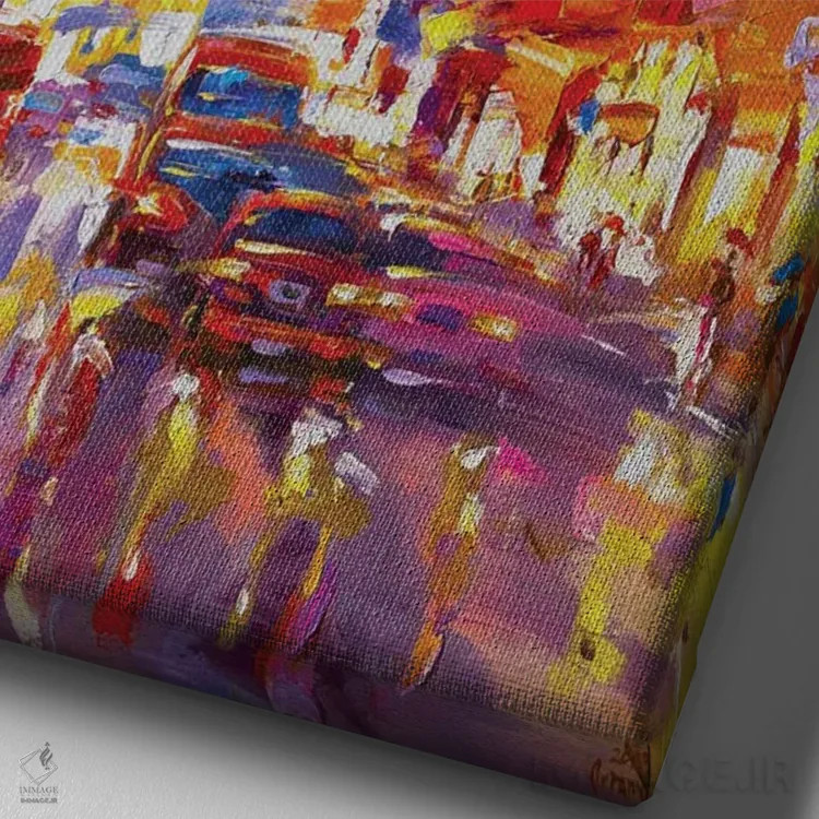 تابلو چراغهای شهر در شب (لندن) اثر آندره اوستاپچوک - نمای نزدیک بافت بوم