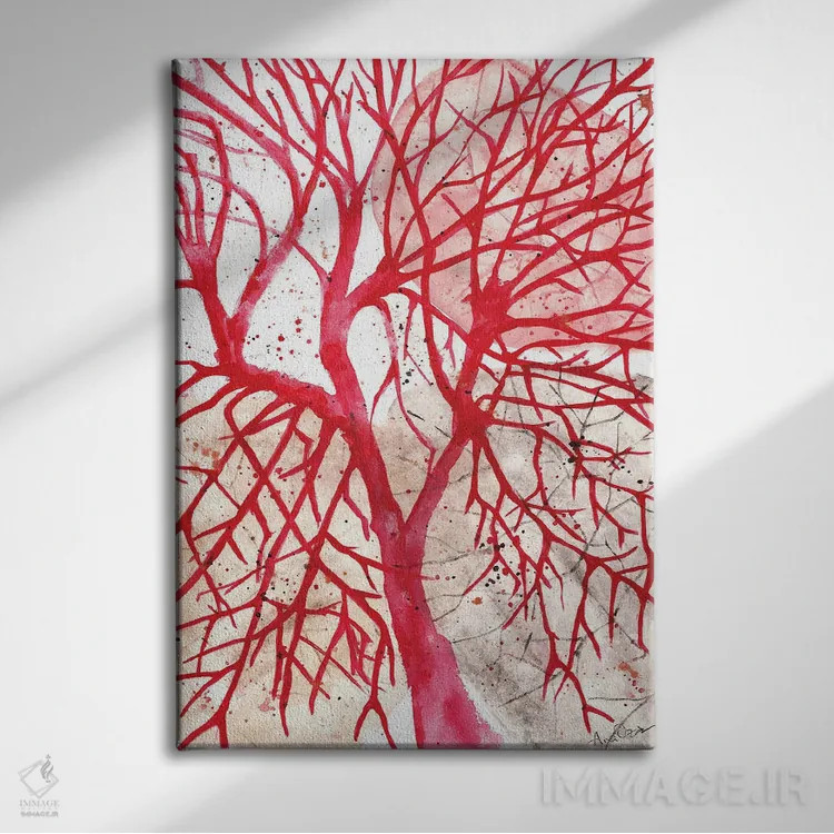 تابلو درخت ارغوانی و قرمز (آبرنگ) اثر آنا اوز - نمای روبهرو روی دیوار