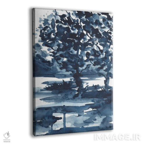 تابلو درخت انتزاعی آبی تیره (آبرنگ) اثر آنا اوز - نمای پرسپکتیو محصول