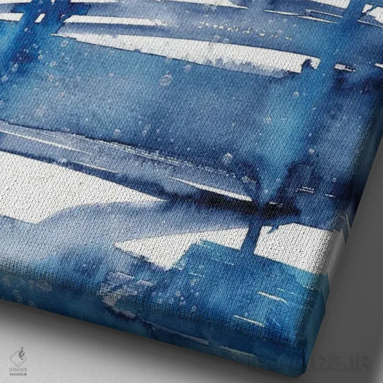 تابلو درختان آبی روشن، منظرهٔ آبرنگ اثر آنا اوز - نمای نزدیک بافت بوم