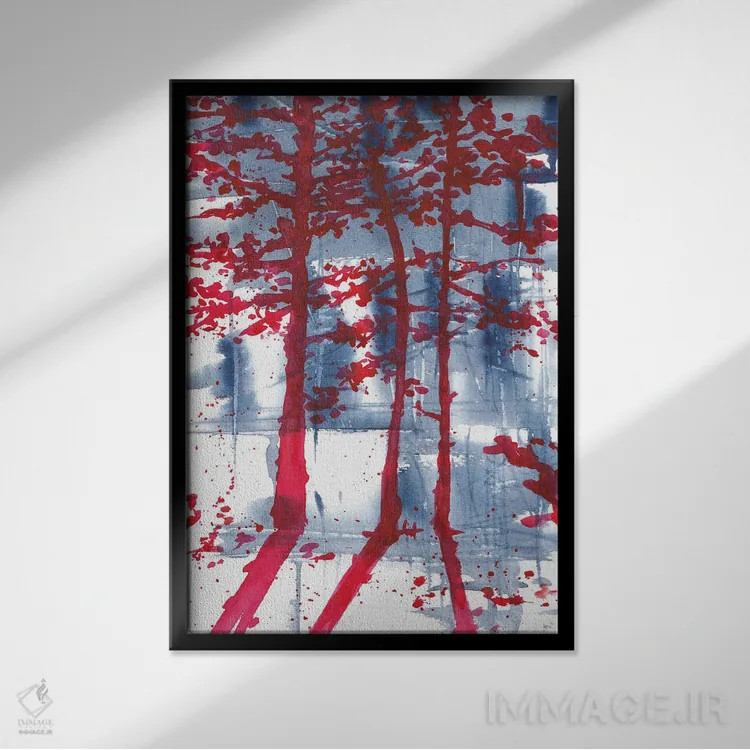 تابلو منظرهٔ آبی و ارغوانی (آبرنگ) اثر آنا اوز - نمای قابدار مشکی