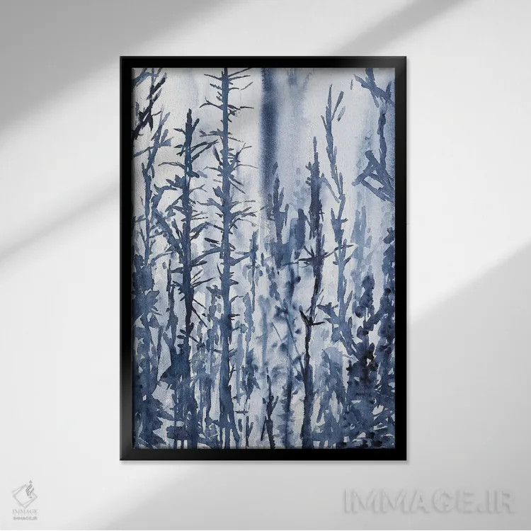 تابلو منظرهٔ بهاری آبی روشن (آبرنگ) اثر آنا اوز - نمای قابدار مشکی