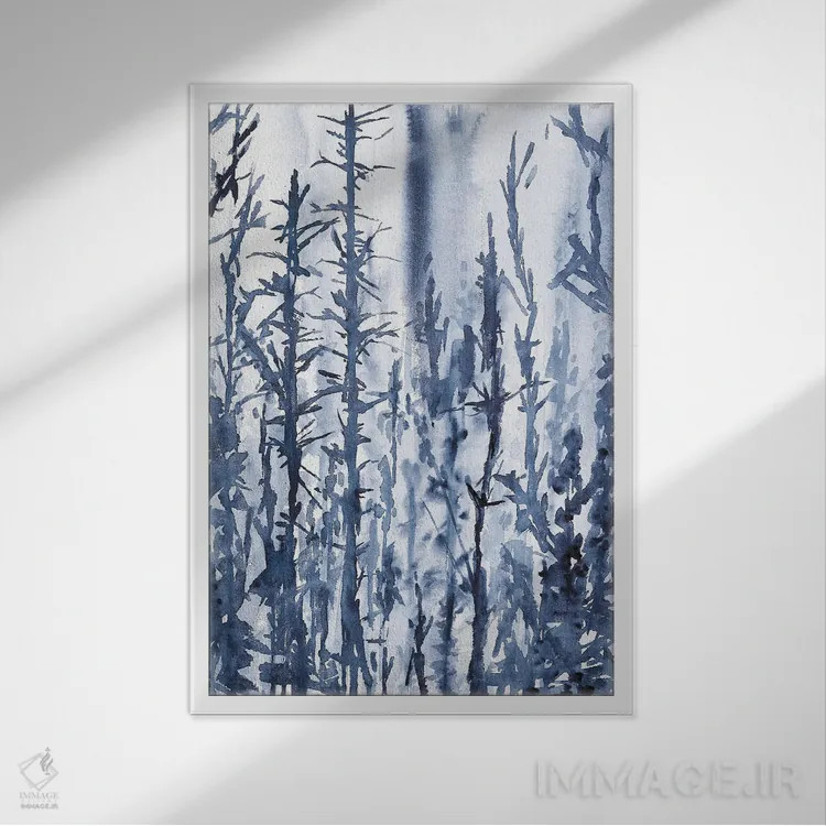 تابلو منظرهٔ بهاری آبی روشن (آبرنگ) اثر آنا اوز - نمای قابدار سفید