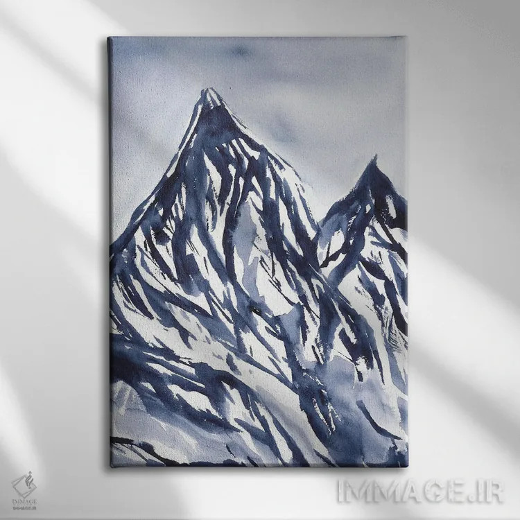 تابلو کوههای آبی در برف (منظرهٔ آبرنگ) اثر آنا اوز - نمای روبهرو روی دیوار
