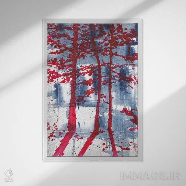 تابلو منظرهٔ آبی و ارغوانی (آبرنگ) اثر آنا اوز - نمای قابدار سفید