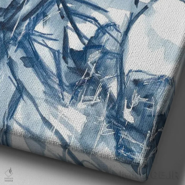 تابلو منظرهٔ زمستانی آبی، درختان اثر آنا اوز - نمای نزدیک بافت بوم