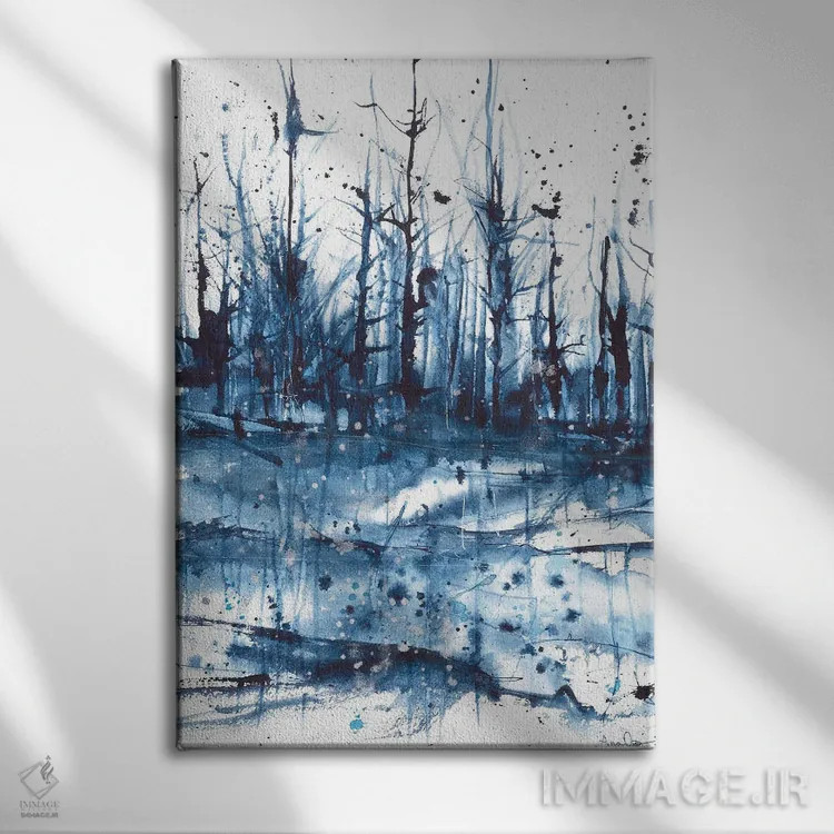 تابلو منظرهٔ انتزاعی آبی اثر آنا اوز - نمای روبهرو روی دیوار