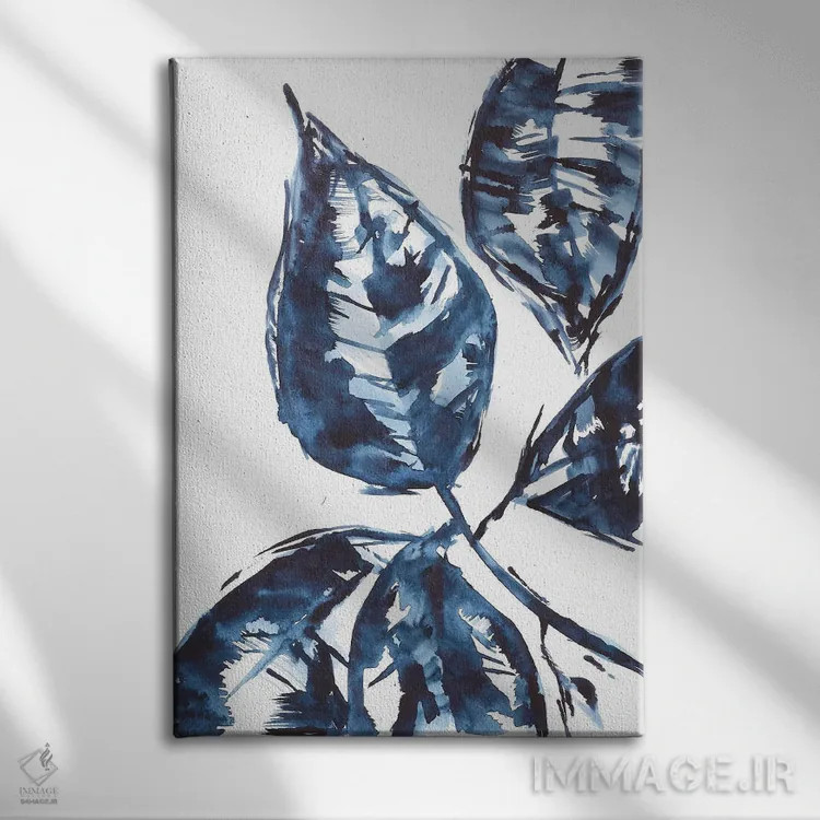 تابلو برگهای آبی اثر آنا اوز - نمای روبهرو روی دیوار