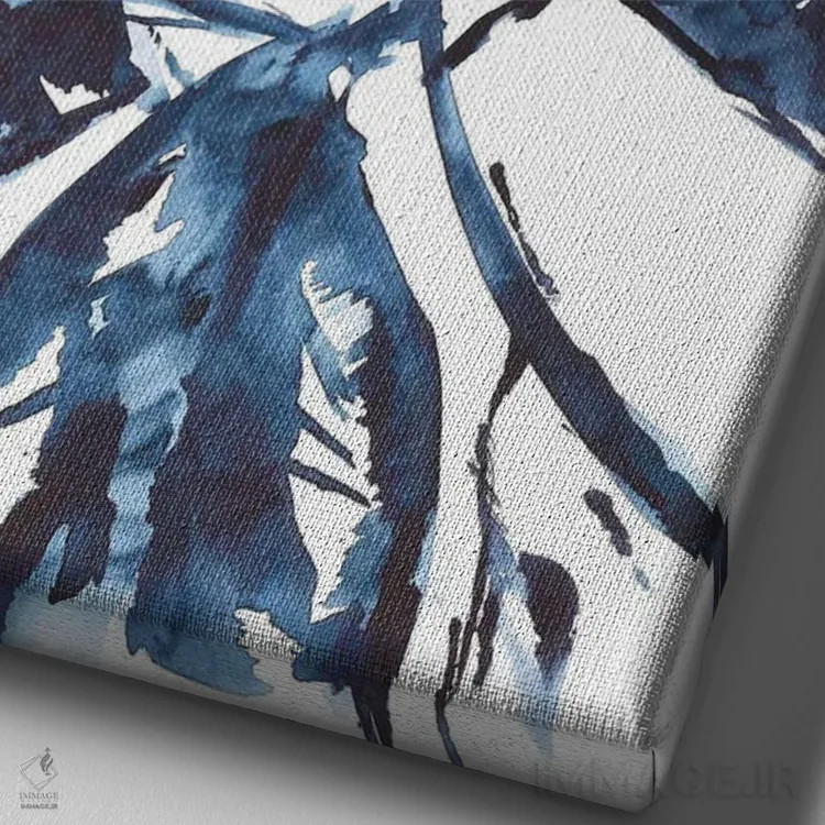 تابلو برگهای آبی اثر آنا اوز - نمای نزدیک بافت بوم