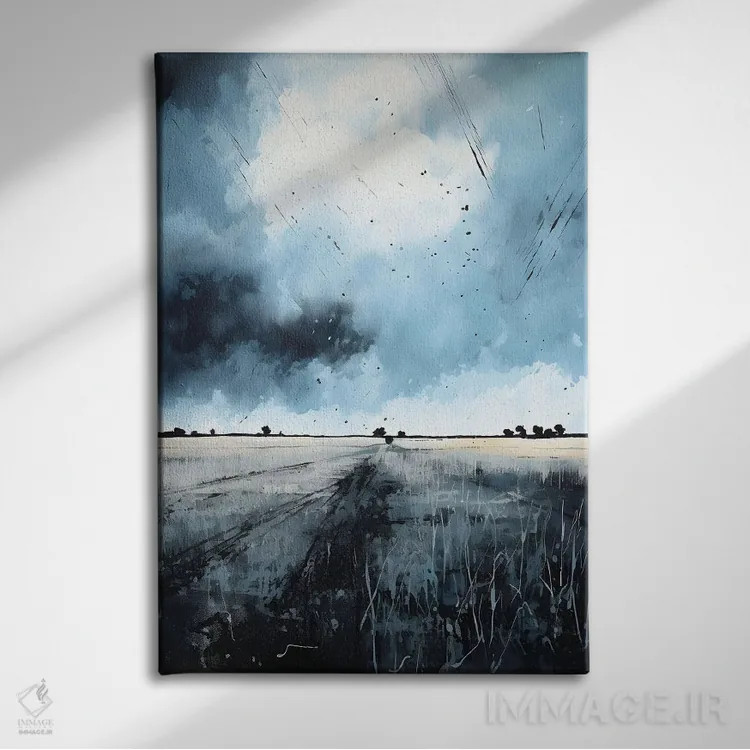 تابلو منظرهٔ خاکستری طوفانی اثر آنا اوز - نمای روبهرو روی دیوار