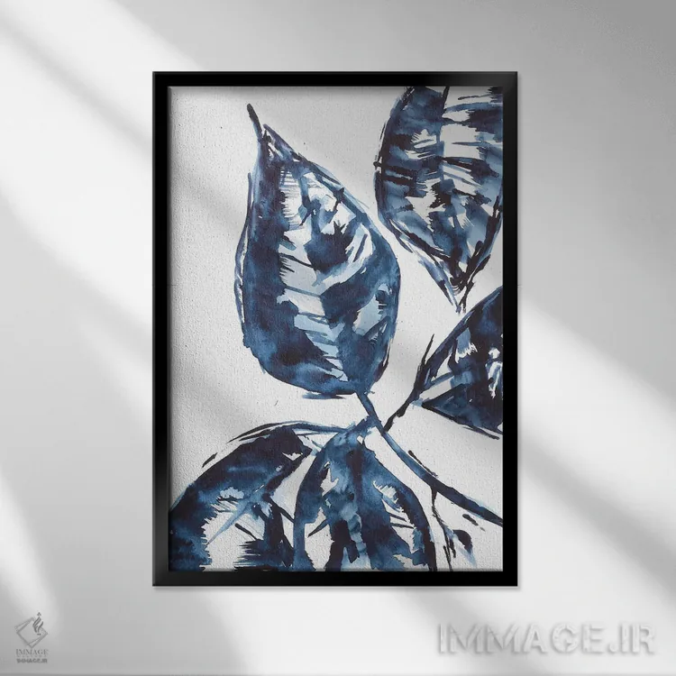 تابلو برگهای آبی اثر آنا اوز - نمای قابدار مشکی