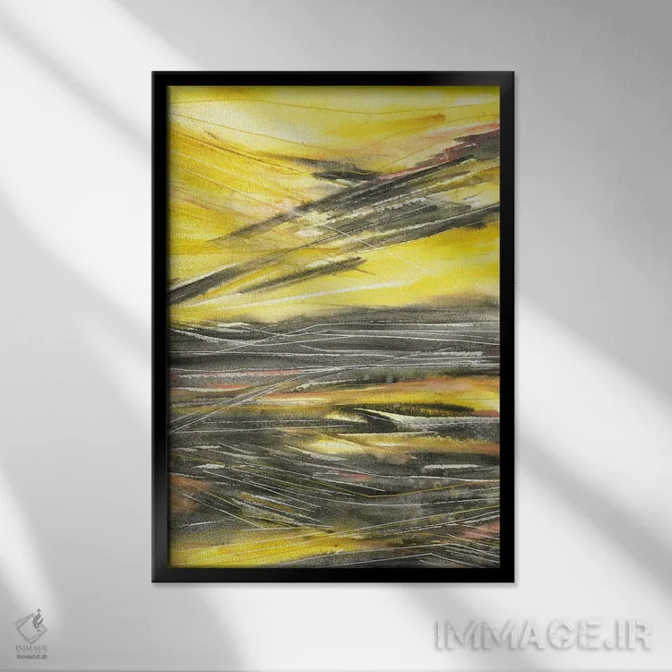 تابلو منظرهٔ انتزاعی غروب اثر آنا اوز - نمای قابدار مشکی