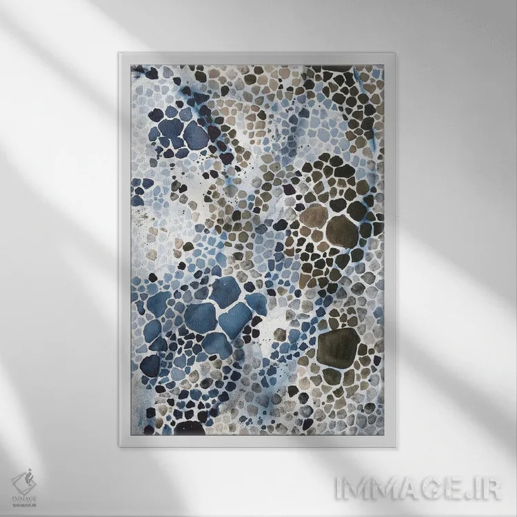 تابلو انتزاع آبی و قهوهای II (شماره دو) اثر آنا اوز - نمای قابدار سفید