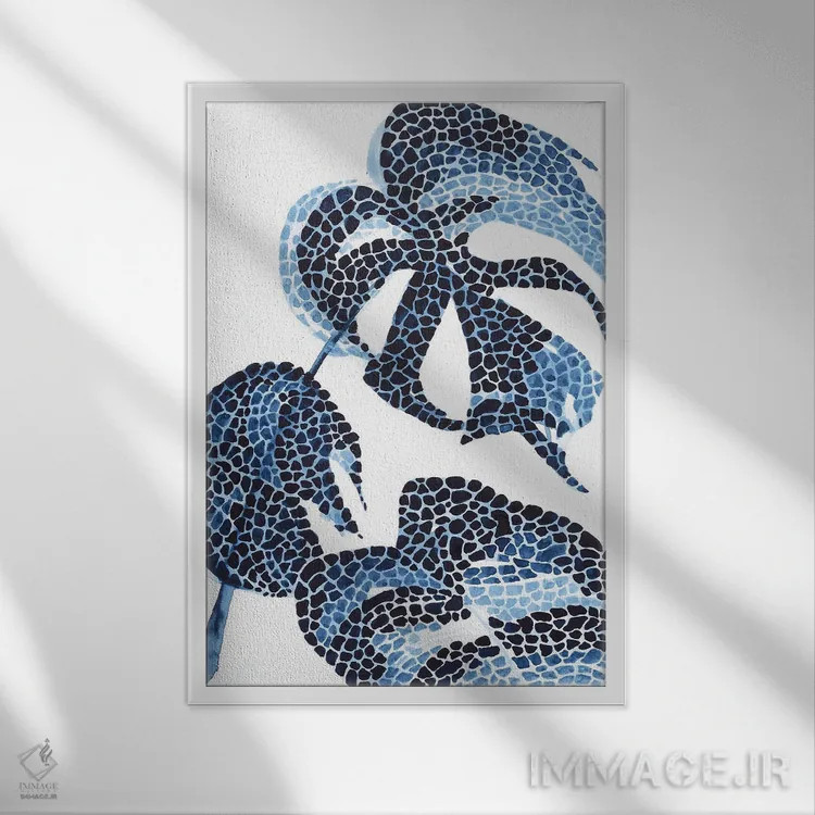 تابلو مونسترا آبی (گیاه زینتی) اثر آنا اوز - نمای قابدار سفید