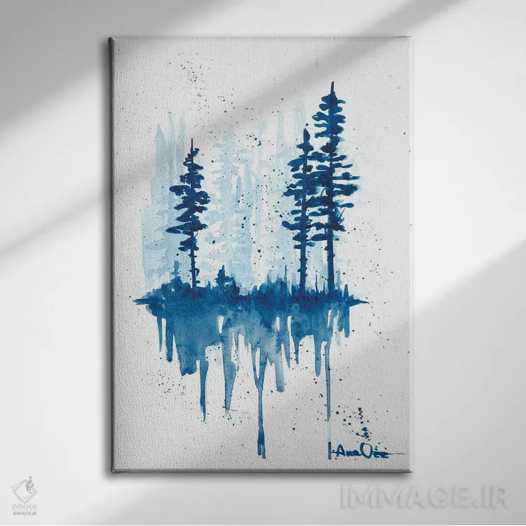 تابلو انعکاس درختان در دریاچه اثر آنا اوز - نمای روبهرو روی دیوار