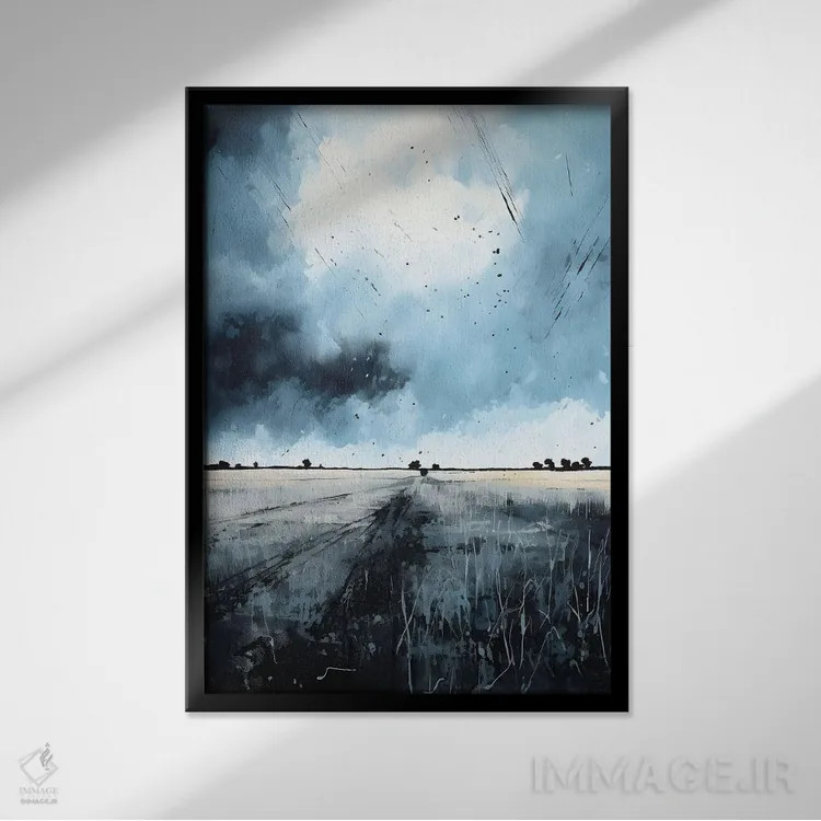 تابلو منظرهٔ خاکستری طوفانی اثر آنا اوز - نمای قابدار مشکی