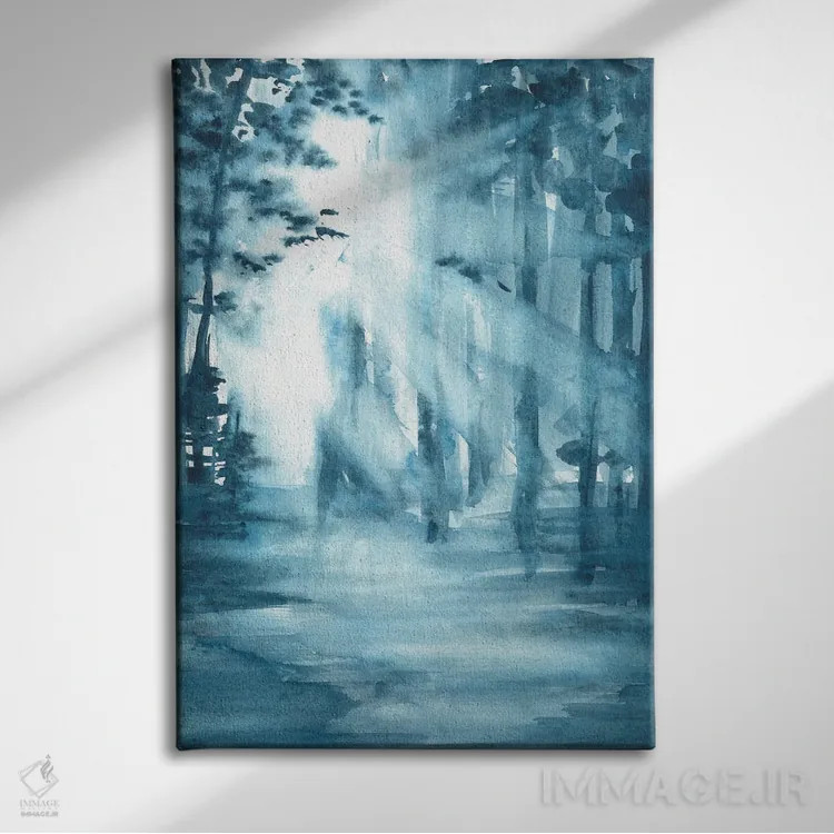 تابلو جنگل آبی صبحگاهی اثر آنا اوز - نمای روبهرو روی دیوار