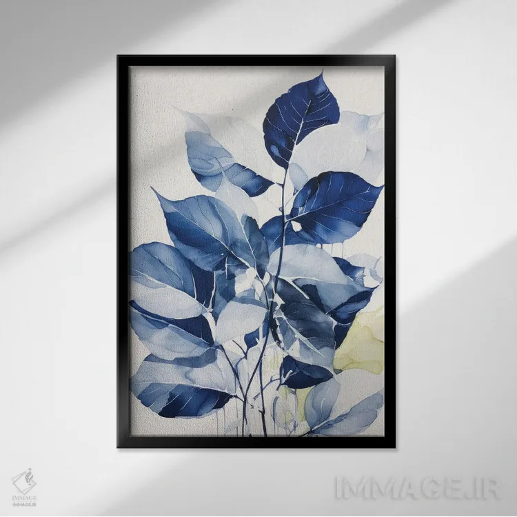 تابلو برگهای آبی I (شماره یک) اثر آنا اوز - نمای قابدار مشکی