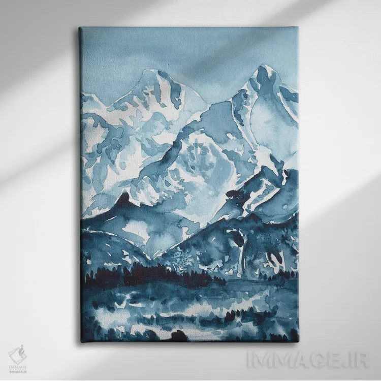 تابلو کوههای آبی (آبرنگ) اثر آنا اوز - نمای روبهرو روی دیوار