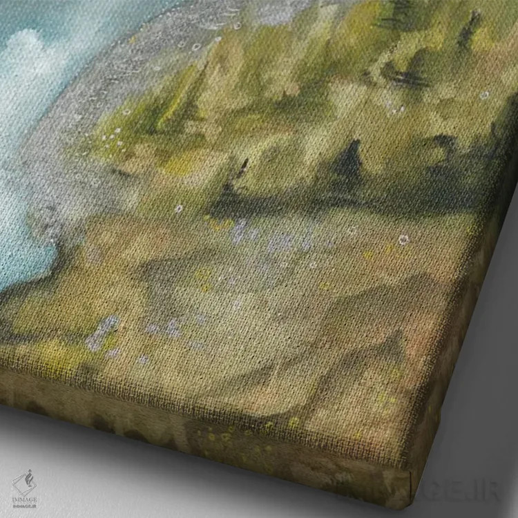 تابلو دریاچهٔ آبی در کوهستان اثر آنا اوز - نمای نزدیک بافت بوم