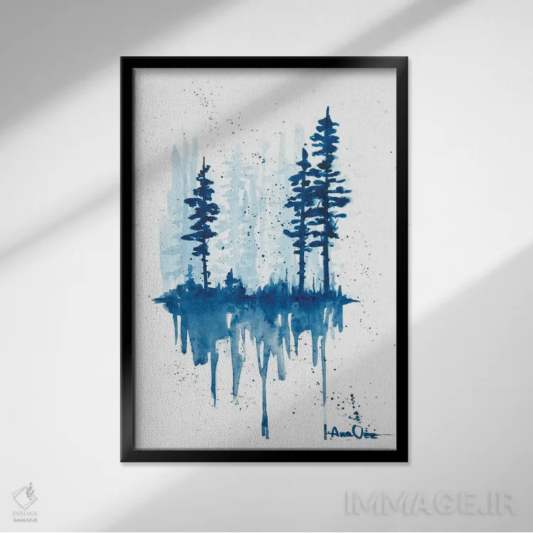 تابلو انعکاس درختان در دریاچه اثر آنا اوز - نمای قابدار مشکی