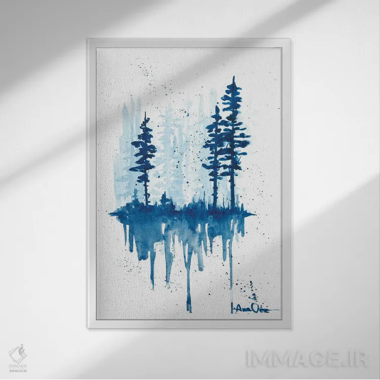 تابلو انعکاس درختان در دریاچه اثر آنا اوز - نمای قابدار سفید