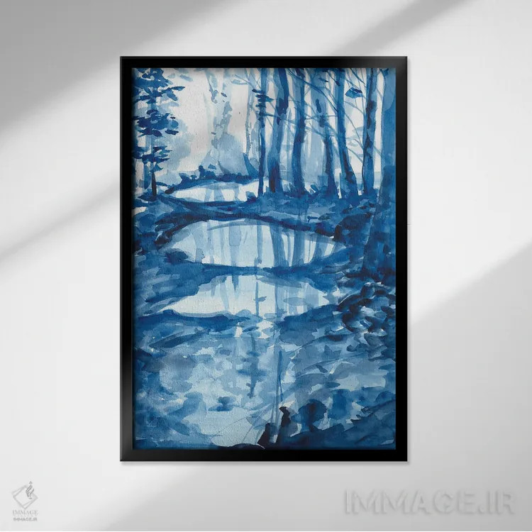 تابلو انعکاس درختان (آبرنگ) اثر آنا اوز - نمای قابدار مشکی
