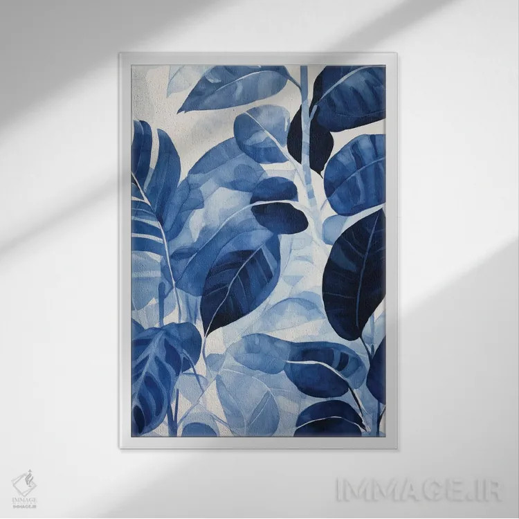 تابلو برگهای آبی تیره اثر آنا اوز - نمای قابدار سفید