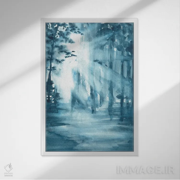 تابلو جنگل آبی صبحگاهی اثر آنا اوز - نمای قابدار سفید
