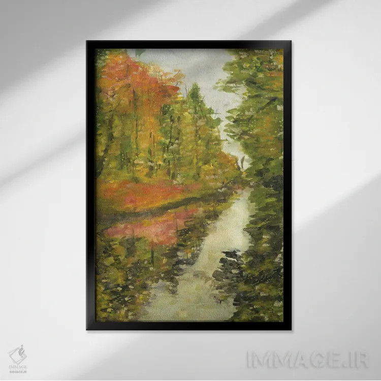 تابلو منظرهٔ پاییزی (آبرنگ) اثر آنا اوز - نمای قابدار مشکی