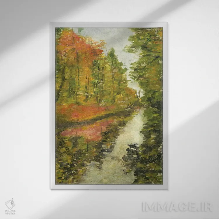 تابلو منظرهٔ پاییزی (آبرنگ) اثر آنا اوز - نمای قابدار سفید