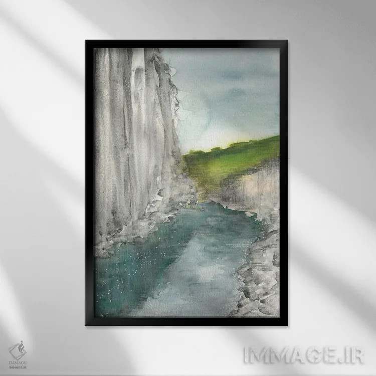 تابلو دریاچهٔ آبی در کوهستان II (شماره دو) اثر آنا اوز - نمای قابدار مشکی