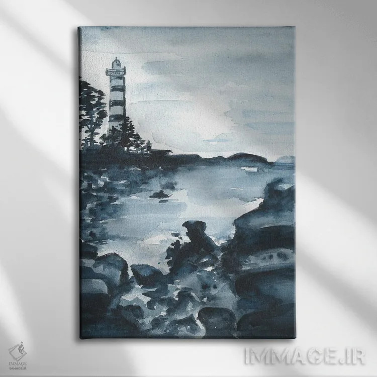 تابلو فانوس دریایی آبی (آبرنگ) اثر آنا اوز - نمای روبهرو روی دیوار