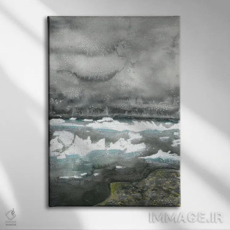 تابلو منظرهٔ یخی خاکستری ایسلند (آبرنگ) اثر آنا اوز - نمای روبهرو روی دیوار