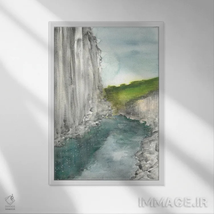 تابلو دریاچهٔ آبی در کوهستان II (شماره دو) اثر آنا اوز - نمای قابدار سفید