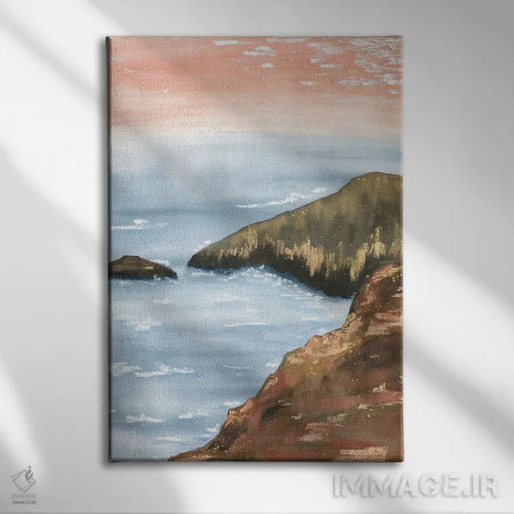 تابلو کوههای طلایی هنگام غروب صورتی اثر آنا اوز - نمای روبهرو روی دیوار