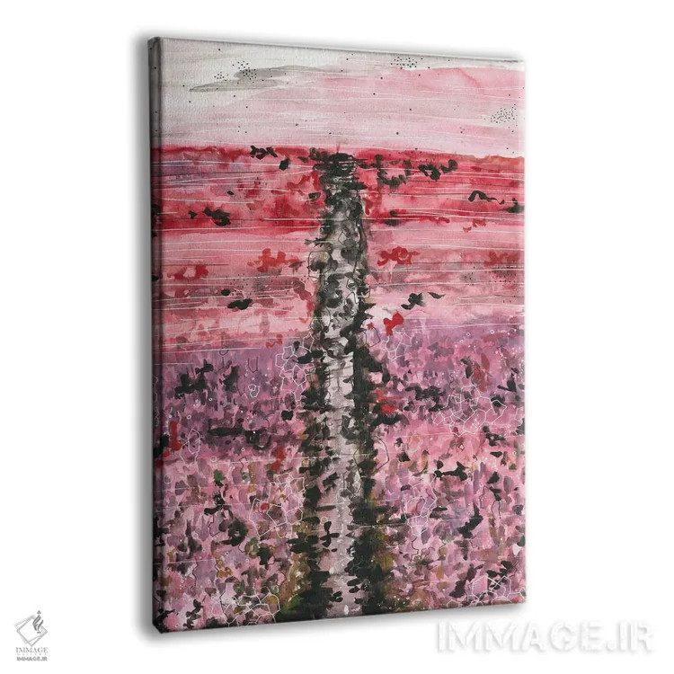 تابلو دشت گلهای صورتی، منظره آبرنگ اثر آنا اوز - نمای پرسپکتیو محصول