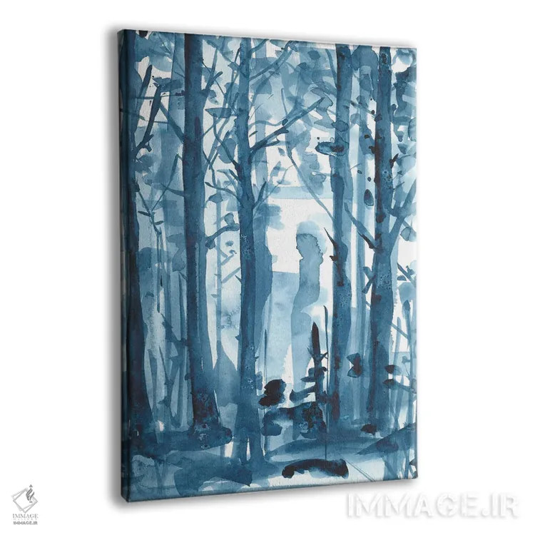تابلو جنگل مهآلود آبی با آبرنگ اثر آنا اوز - نمای پرسپکتیو محصول
