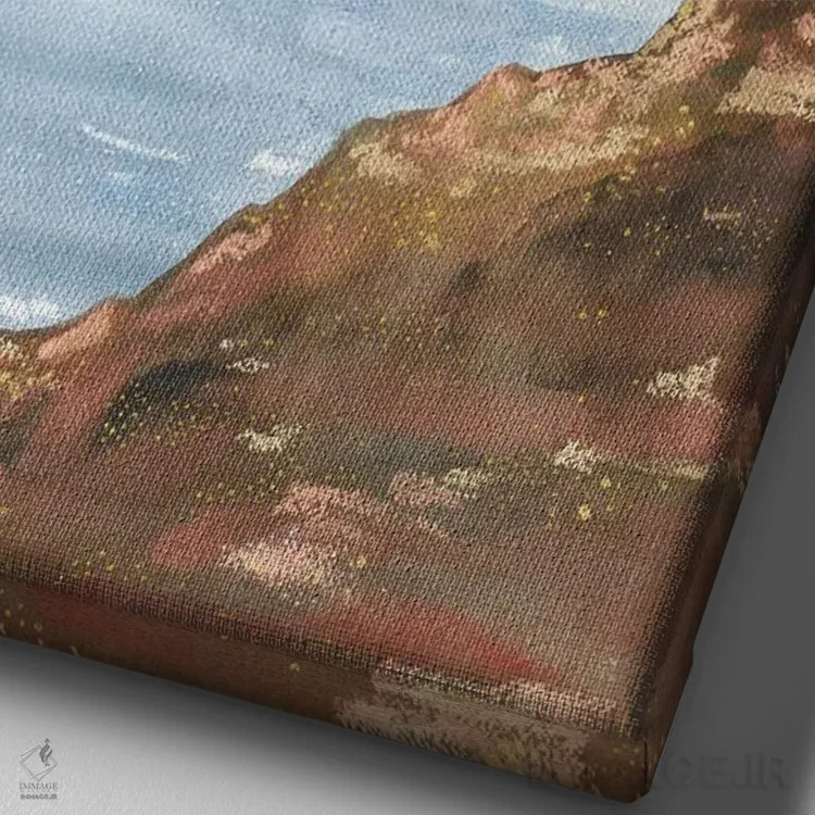 تابلو کوههای طلایی هنگام غروب صورتی اثر آنا اوز - نمای نزدیک بافت بوم