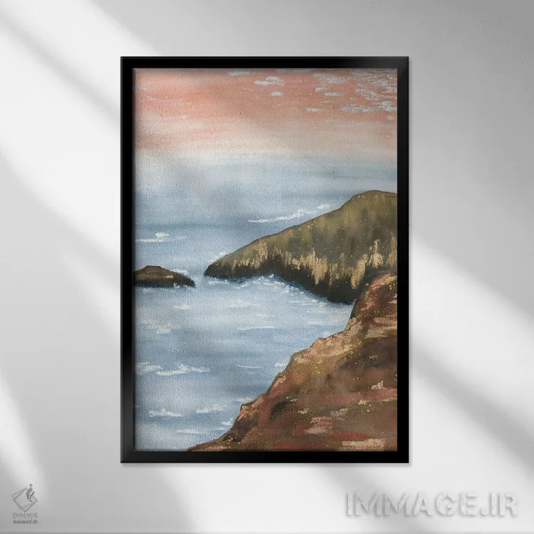 تابلو کوههای طلایی هنگام غروب صورتی اثر آنا اوز - نمای قابدار مشکی