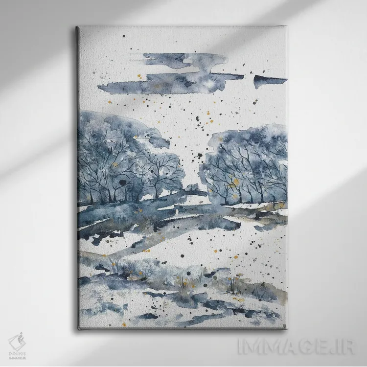 تابلو جنگل آبی با آبرنگ اثر آنا اوز - نمای روبهرو روی دیوار